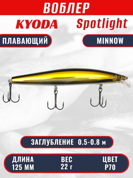 Воблер KYODA Spotlight Minnow-125F 12,5 см 22 гр цвет P70, заглубление 0,5-0,8 м