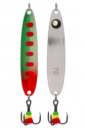 Блесна зимняя Condor 5813, вес 10,0 гр длина 60 мм цвет серебро с глазом/зеленый с красными точками 166#